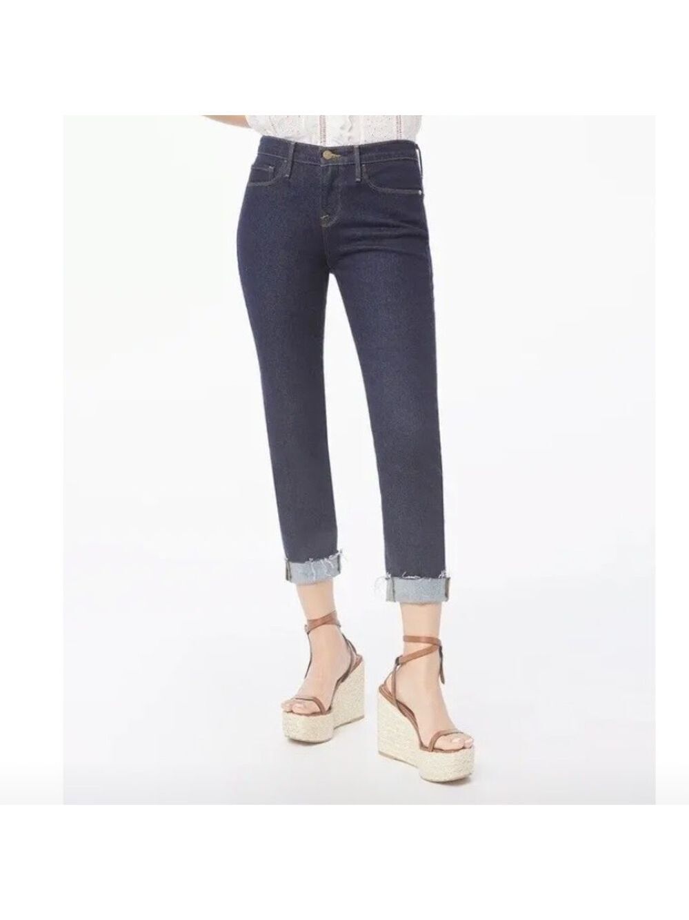 Frame Women’s Le Garçon Crop Raw Edge Cuff Thalia Dark Blue Denim 25
